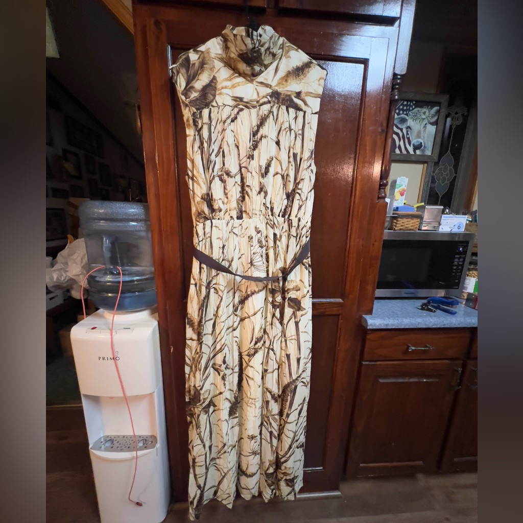 Women’s Size Xl, Banana Republic Tan/Brown Flowered, Print Maxi Dress